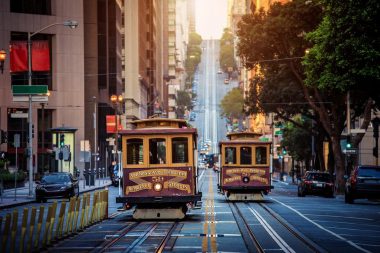 The world-famous cable cars in San Francisco