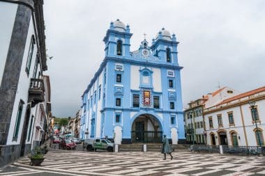 Pátio da Alfândega in the center of Angra do Heroísmo with the church Misericódia