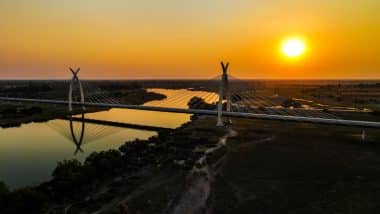 Sunset at the Okavango River Bridge in Botswana, Africa