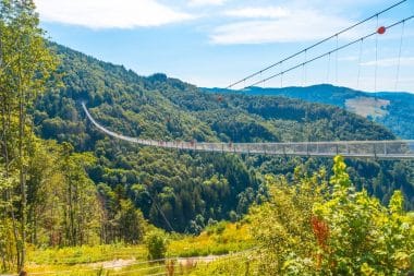 Suspension bridge over the Todtnau waterfall in the Black Forest in Germany