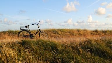 Fahrrad steht in norddeutscher Düne