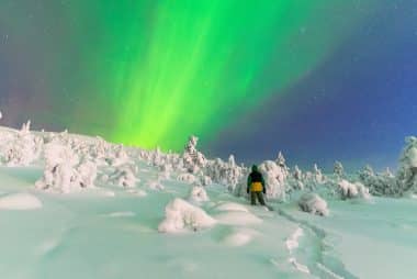 Polarlichter, aufgenommen im Nationalpark Pallas-Yllastunturi, Finnland