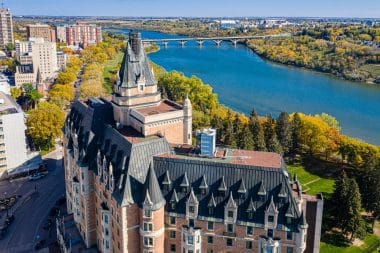 Luftbild der Innenstadt von Saskatoon, Saskatchewan, Kanada